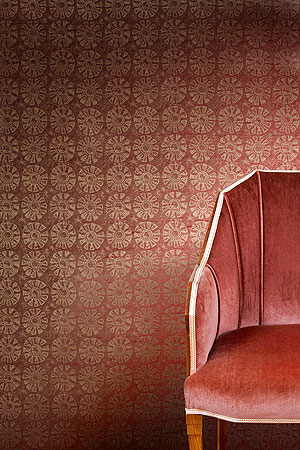 Textiltapete 14 - Vliestapete rot rotbraun gold Muster Seide Polyester auf Vlies online kaufen
