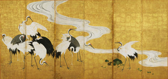 Fotodruck Tapete Wallpepper Gold crane goldene Kraniche gold schwarz weiß aus Berlin online bestellen