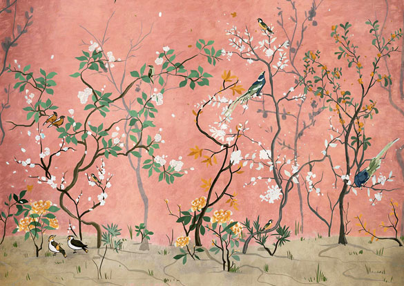 Fotodruck Tapete Wallpepper La selva fiorita var Wald grün rosa beige braun gelb weiß schwarz aus Berlin online bestellen