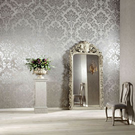 Raumbild Diele mit Luxus Tapeten Barock Stil mit Silber metallic Schimmer