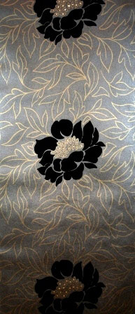 Velours Tapete mit Kristall Perlen - Blumenmuster schwarz grau gold