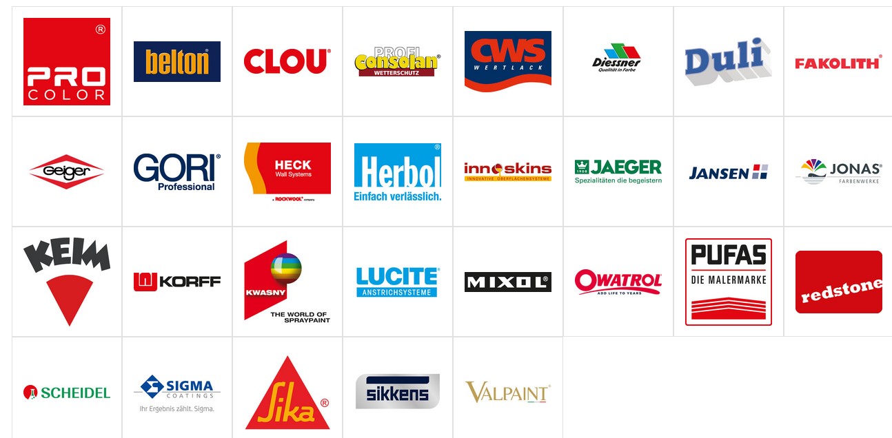 Farbenhersteller im Farbengeschäft / Farbenfachhandel: Farben Hersteller Liste aus unserem Farbenfachgeschäft in Berlin