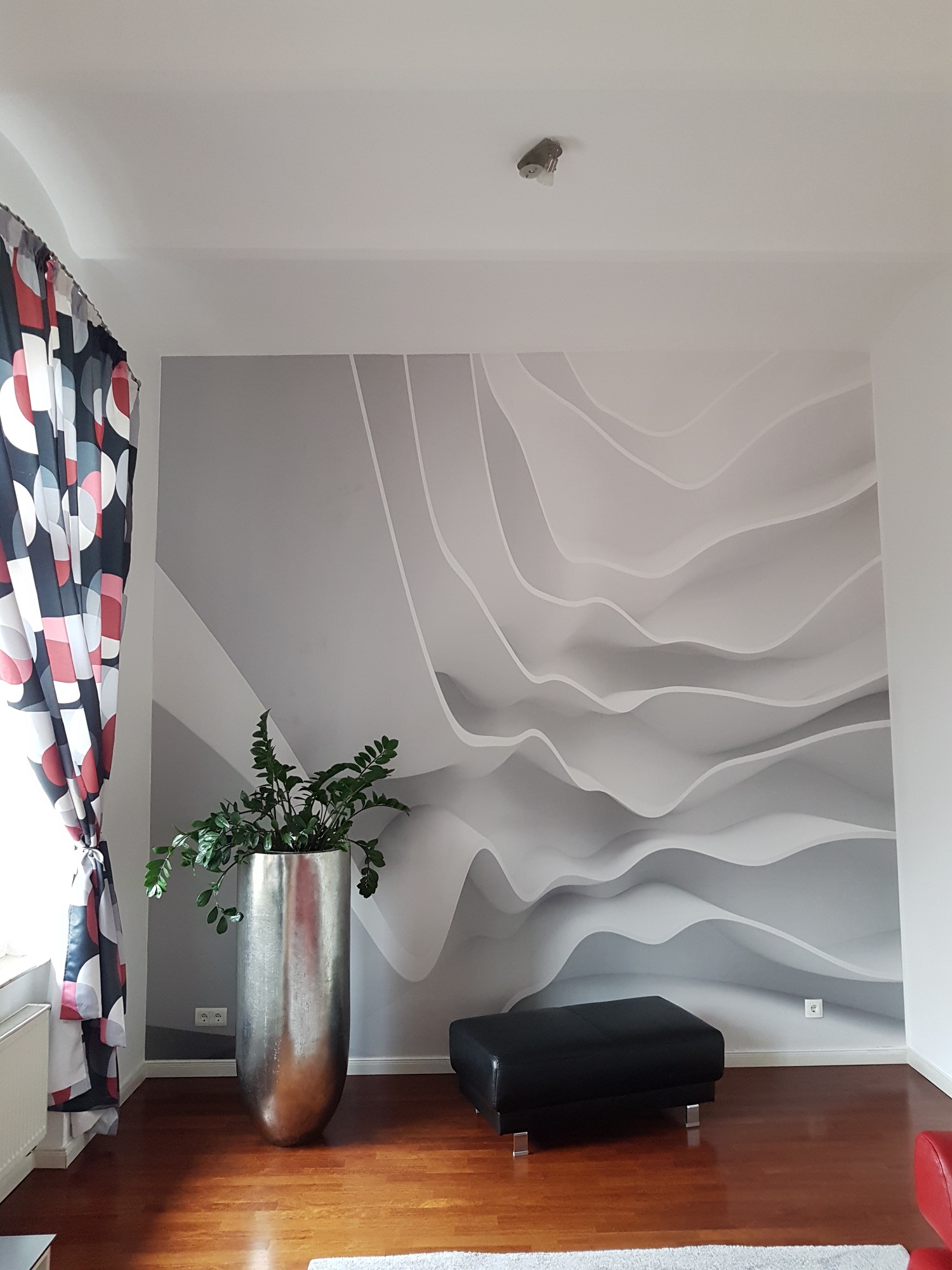 Renovieren mit Fototapete aus Berlin - Motiv Wellen weiss schattiert im Wohnzimmer