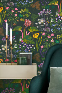 Raumbild Wohnzimmer - Tapeten Idee Blumen Rabarber Bookcorner aus Berlin Deutschland