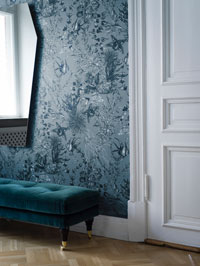 Raumbild Wohnzimmer Schlafzimmer - Tapeten Idee blau Engblad Lounge Luxe Miramar aus Berlin Deutschland