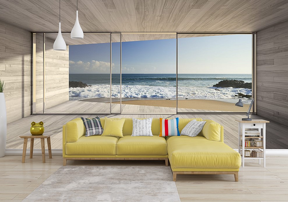 Wohnzimmer mit Fototapete Meer und Strand aus Berlin kaufen