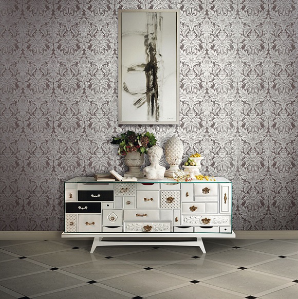 Luxus Tapeten - Barock Stil Tapete silber grau aus Berlin online kaufen