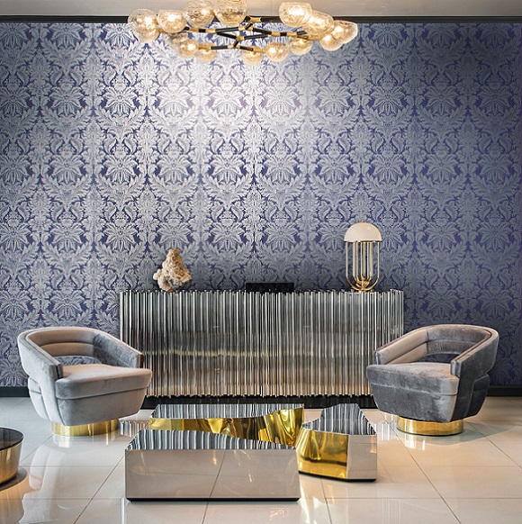 Luxus Tapeten - Barock Stil Tapete silber blau aus Berlin online kaufen