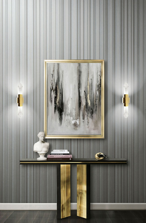 englische Streifentapete grau beige braune Streifen im Wohnzimmer Omexco Infinity aus Berlin online kaufen