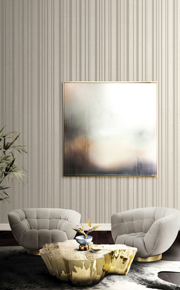englische Streifen Tapete beige grau Omexco Infinity im Wohnzimmer aus Berlin online kaufen