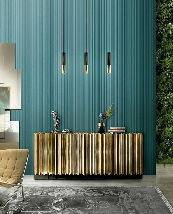 englische Streifen Tapete mit sehr schmalen Sreifen türkis grün im Wohnzimmer Omexco Infinity aus Berlin online kaufen